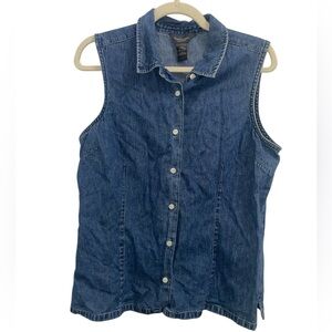 Van Heusen Denim Style Button Down Vest Western Cottagecore Womens L